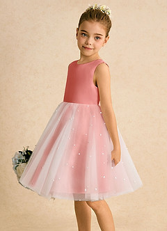 Azazie Esme Flower Girl Dresses Salmon Pink Ball-Gown Bow Tulle Dress image4