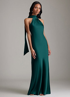 Azazie Cassiana Jurken voor bruidsmeisjes Jurk van Stretch Satijn met Zeemeermin Geplooid Pauw image6