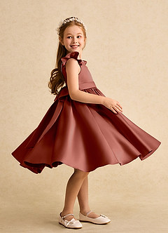 Azazie Dumpling vestidos de niña de las flores Vestido de Castaño de Satin Mate de Corte en A con Lazo image5