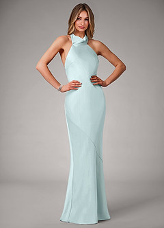 Azazie Velli Bridesmaid Dresses Sea Glass Mermaid Stretch Satin Dress image1