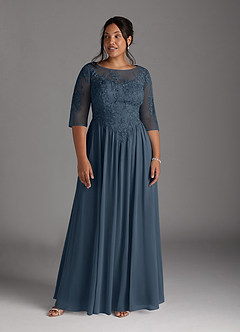 Azazie Mirielle Brudens mor kjoler A-Line Scoop Blonde Chiffon Gulv-længde Kjole image9