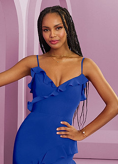 Barbie ♥ Azazie Robes de demoiselle d'honneur Robe Fourreau en Mousseline de soie Bleu Roi image7