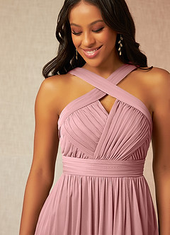 Azazie Hillian Bridesmaid Dresses Dusty Rose A-Line Halter Pleated Mesh Dress image5