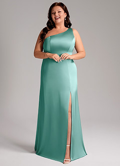 Azazie Phaedra Jurken voor bruidsmeisjes Jurk van Stretch Satijn met A-Lijn One-Shoulder Aqua image13