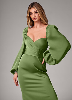 Azazie Sonata Bridesmaid Dresses Juniper Sheath Long Sleeve Stretch Satin Convertible Dress image6