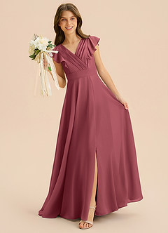 Azazie Anysa Junior Robe Trapèze en Mousseline de soie Rayé Merlot image3