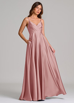 Azazie Amani Bridesmaid Dresses Dusty Rose A-Line Pleated Stretch Satin Dress image4
