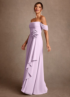 Azazie Amherst Mother of the Bride Dresses Frosted Lilac A-Line Off the Shoulder Chiffon Dress image4