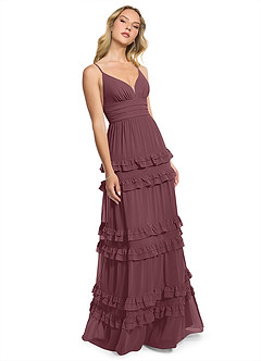 Azazie Rachel Bridesmaid Dresses Sangria A-Line Chiffon Dress image3