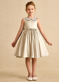 Azazie Chickpea Flower Girl Dresses Champagne A-Line Bow Matte Satin Dress image3