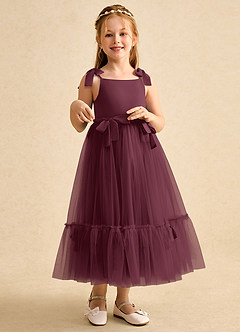 Azazie Jaci Jurken voor bloemenmeisjes A-Lijn Jurk van Chiffon Spaghetti Bandje Cabernet image3