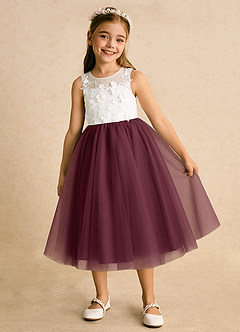 Azazie Lina Flower Girl Dresses Ivory Cabernet Ball-Gown Lace Dress image2
