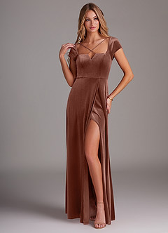 Azazie Gabi Final Sale Black A-Line Side Slit Velvet Dress image4