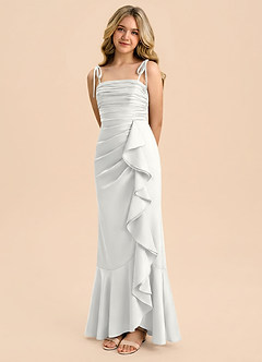 Azazie Ryan Junior White Sheath Bow Stretch Satin Dress image1