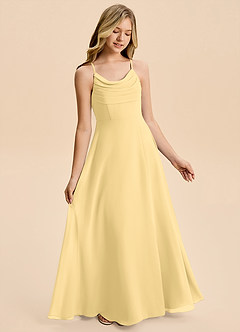 Azazie Gia Junior A-Linie Plissee Chiffon Kleid Butter image4