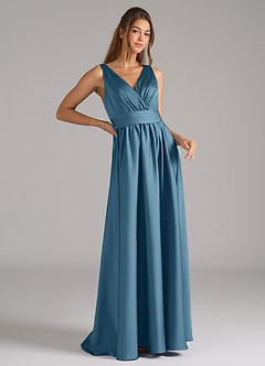 Azazie Kora Bridesmaid Dresses Bermuda A-Line Pleated Stretch Satin Dress image3