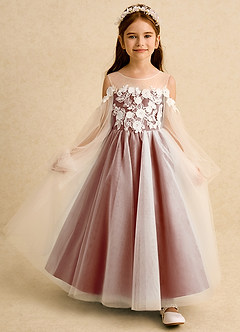 Azazie Zimi vestidos de niña de las flores Vestido de Castaño de Tul de Princesa con Escote de Corazón image7