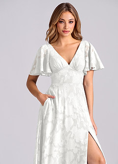 Azazie Kimber Bridesmaid Dresses White A-Line with Pockets Floral Burnout Dress image9