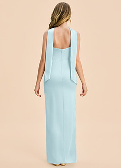 Azazie Calandra Junior Cloud Blue Sheath Pleated Stretch Satin Dress image2
