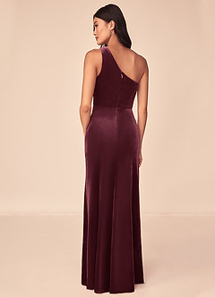 Azazie Argan Bridesmaid Dresses Raspberry A-Line One Shoulder Pleated Velvet Dress image5