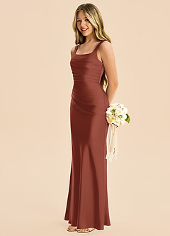 Azazie Agustina Junior Auburn Sheath Pleated Stretch Satin Dress image5