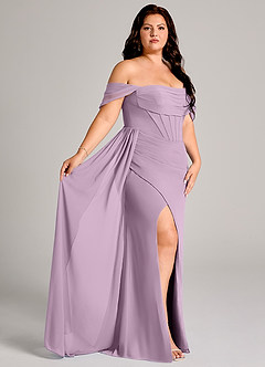 Azazie Amyra Abiti da Damigella Abito Convertibile Tubino in Chiffon a Spalla Scoperta Glicine image12