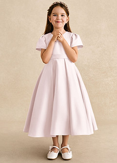 Azazie Princess Flower Girl Dresses Blushing Pink A-Line Pleated Matte Satin Dress image4