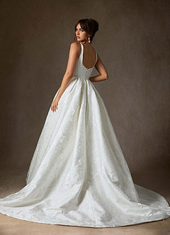 Azazie Ruby Wedding Dresses Diamond White Ball-Gown with Pockets Floral Jacquard Dress image2