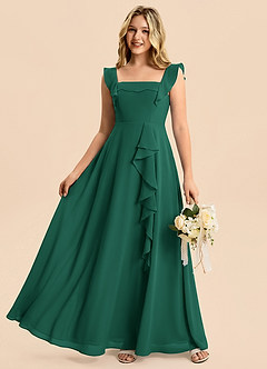 Azazie Nori Junior Emerald A-Line Ruched Chiffon Dress image6