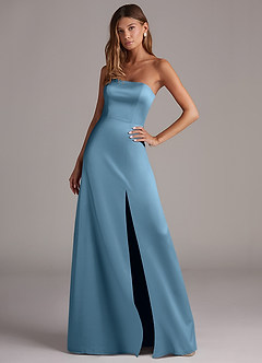 Azazie Wren Jurken voor bruidsmeisjes Converteerbaar Jurk van Stretch Satijn met A-Lijn Strapless Staal Blauw image3