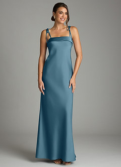 Azazie Ellia Brautjungfernkleider Etui Schleifen Stretch-Satin Kleid Bermudablau image1