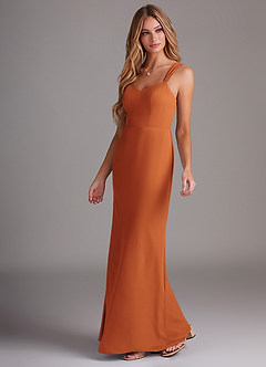 Azazie Denice Vestidos de damas de honor Vestido de Canela de Gasa de Corte Recto con Plisado image3