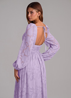 Azazie Norah Vestidos de damas de honor Vestido de Lila de Devorado Floral de Corte en A con Manga larga image2