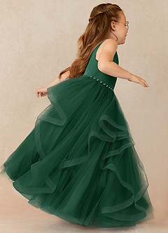 Azazie Sofia vestidos de niña de las flores Vestido de Verde Oscuro de Tul de Corte En A con Perla image3