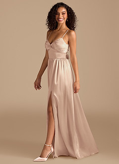Azazie Zeya Bridesmaid Dresses English Rose A-Line Pleated Metallic Satin Dress image5