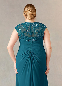 Azazie Birdie Abiti per la Madre della Sposa Abito A-Line in Chiffon con Scollo Queen Anne e Paillettes Blu Inchiostro image12