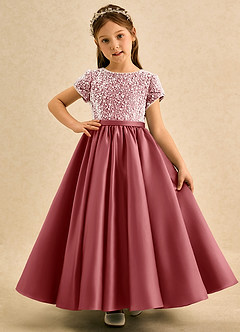 Azazie Cashew Flower Girl Dresses Antique Rose Ball-Gown with Sleeves Matte Satin Dress image2