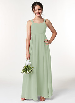 Azazie Simoan Junior A-Linie Herzausschnitt Chiffon Kleid Staubiger Salbeigrün image1