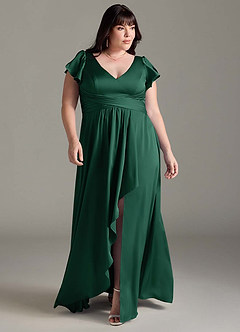 Azazie Omari Bridesmaid Dresses Dark Green A-Line Stretch Satin Dress image8