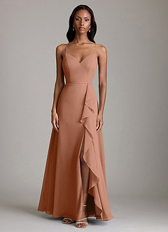 Azazie Naeem Vestidos de damas de honor Vestido de Bronceador de Gasa de Corte en A con Cuello en V fruncido image3