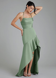 Azazie Jaslene Bridesmaid Dresses Matcha A-Line Corset Stretch Satin Dress image5