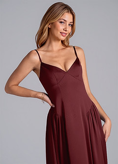 Azazie Kirby Bridesmaid Dresses Cabernet A-Line Stretch Satin Dress image2