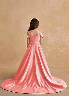 Azazie Jodi Flower Girl Dresses Coral A-Line Matte Satin Dress image2