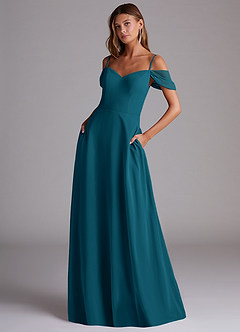 Azazie Marley Bridesmaid Dresses Ink Blue A-Line Off the Shoulder Chiffon Convertible Dress image1