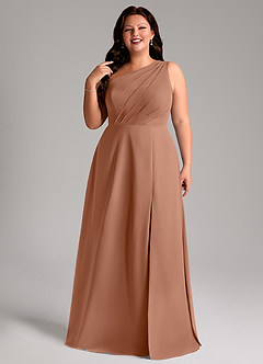 Azazie Phaedra Robes de demoiselle d'honneur Robe Trapèze en Mousseline de soie Ue épaule Bronze image13