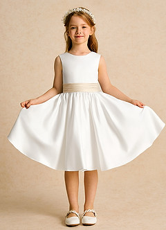 Azazie Sosie Blumenmädchenkleider A-Linie Plissee Matte Satin Kleid Elfenbein Champagner image2