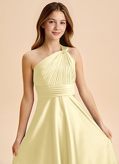 Azazie Charlize Junior Abito A-Line in Raso Elasticizzato Plissettato Sorbetto Al Limone image6