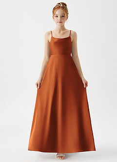 Azazie Shale Junior Cinnamon A-Line Stretch Satin Dress image5