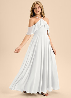 Azazie Tessabelle Junior White A-Line Off the Shoulder Chiffon Dress image3
