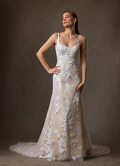 Azazie Rosalie Robes de mariée Robe Trapèze en Dentelle Diamant Nude image1